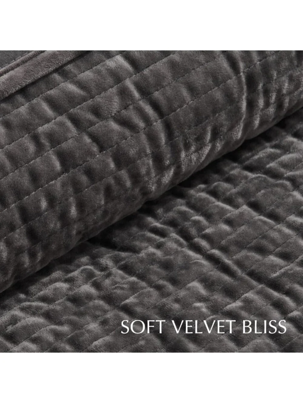 Luxurious Striped Velvet Quilt Set, King Size, Soft Washed Black Bedding